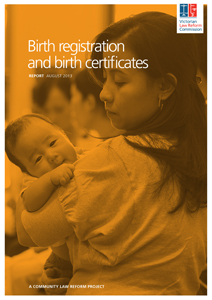 Cover of birth registration and birth ertificates report shows a mother and baby