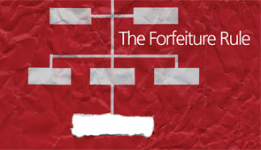 Design for Forfeiture report shows a family tree with one name ripped out on red background