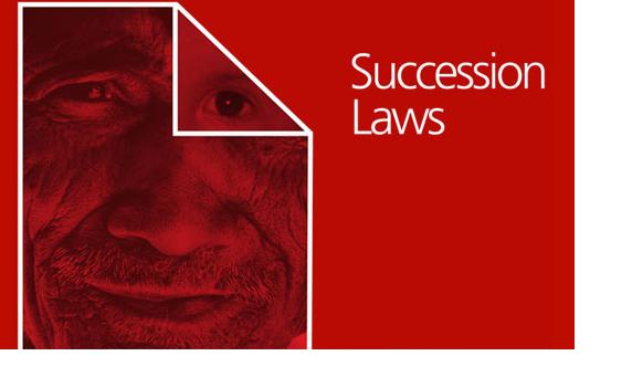 Cover of succession law reform report, young face supermposed on old face on a red background